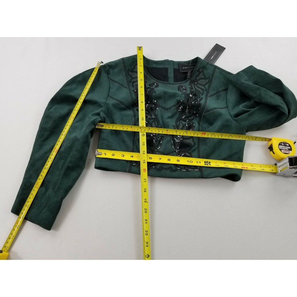 BCBGMAXAZRIA Women Spruce Green Cropped Embroidered Jacket QVV15A76-302 M - Picture 5 of 12